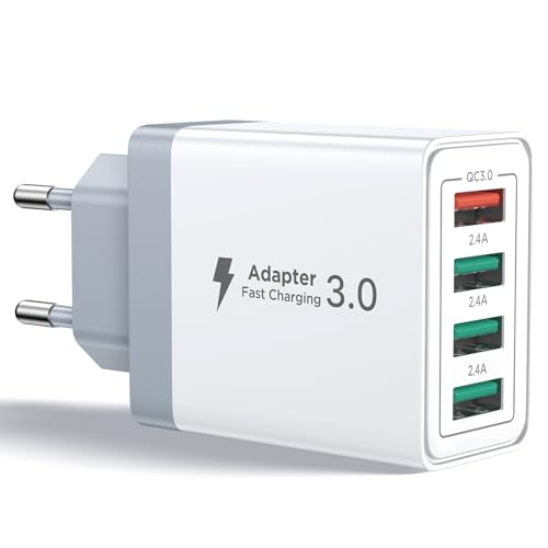 USB Charger, 4 Ports USB Wall Charger 33W QC 3.0 Quick Charge Multiple USB Charger Power Supply USB Socket for iPhone 15 14 13 12 11 X, Samsung Galaxy S21 S20 A71 A51, Xiaomi, Huawei