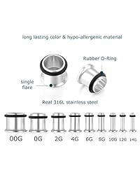 vcmart 14G-00G - Juego de 36 medidores para oreja (acero de grado de implantación)