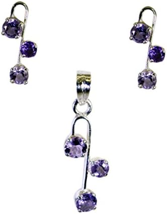 Riyo Gems Women's Amethyst Cz Ethical Silver Jewelry Pendant Earring L 0.7In Purple