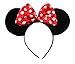 Girls Red and White Polka Dot Minnie Mouse Ears on a Black Velvet Alice Headband