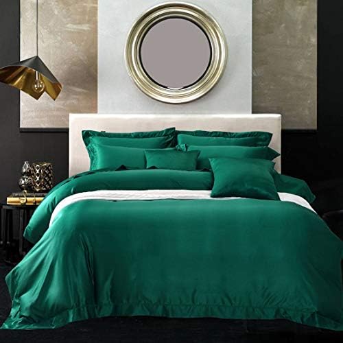 WAVENI Simple Wash Silk Pure Color Silk Bedding Four-piece Set (Color : Green, Size : QUEEN)