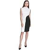 Halston Womens Sleeveless Mock Neck Knee Length Dress