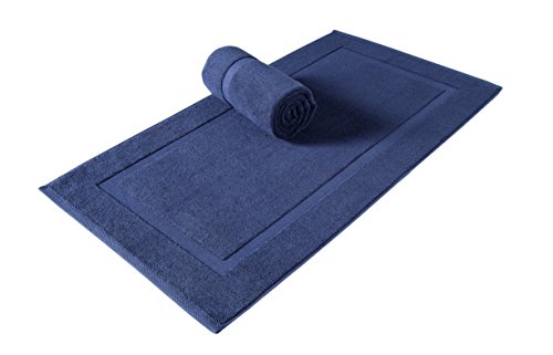 SALBAKOS Luxury Hotel and Spa 100% Turkish Cotton Banded Panel Bath Mat Set 900gsm! 20"x34" (Navy, 2 Pack)