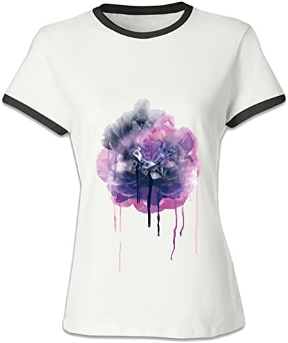 Crossing Womens Plant Flower Art Inkjet Style Effect Tshirts for Women L black