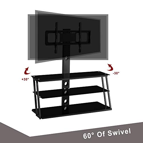 Corner Glass Swivel TV Stand with Mount and Shelves for Flat/Curved