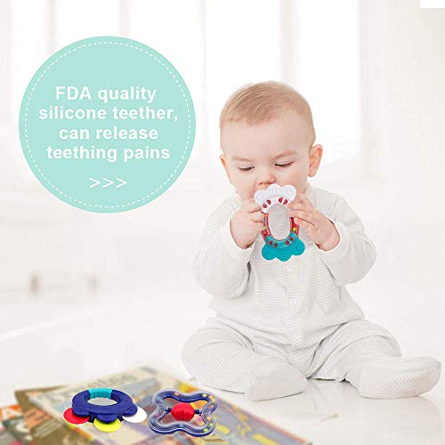 WISHTIME Rattle Teether Baby Toys - Baby 10pcs Shake and GRAP Baby Hand Development Rattle Toys for Newborn Infant with Giant Bottle Gift for 3 6 9 12 18Month