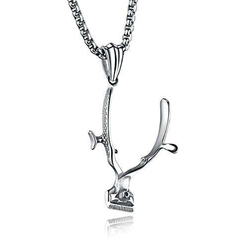 SMITH CHU Fashion Hair Trimming Barber Hand Clipper Pendant - Stainless Steel Jewelry Necklace for Men - Barber Stylist Salon Tools Jewelry Round Box Chain