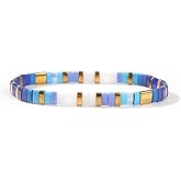 Bohxantium Tila Flat Beaded Stretch Bracelets Set for Women Boho Colorful Miyuki Glass Square Beads Elastic Bracelet Stackable Handmade Friendship Accessories Trendy Jewelry Gifts for Women