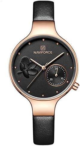 Jechin Luxury Women's Flower Leather Waterproof Bracelet Watch with Date Function