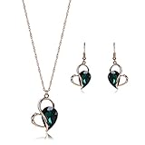 OUFO Necklace Earring Ring Fashion Jewelry Sets Boxed Dark Green Stone (2237)