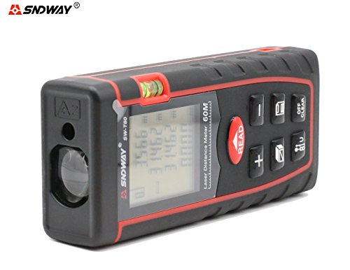 SNDWAY SW-T60 60M 197FT Laser Distance Meter Digital Diastmeter Laser Range Finder Meter Area Volume Measure Tool with LCD 4 Line Display