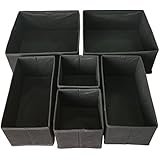 Sodynee Foldable Cloth Storage Box Closet Dresser Drawer Organizer Cube Basket Bins Containers Divider with Drawers for Underwear, Bras, Socks, Ties, Scarves, 6 Pack, Black