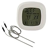 CoZroom Digital Cooking Touchscreen Thermometer Timer with 2 Stainless Steel Probes, for Cooking, Oven & BBQ Meat, White Colo