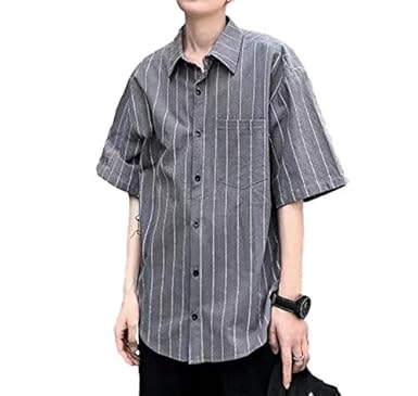 Amazon ライラ ストライプ 半袖 オーバー サイズ シャツ オープン