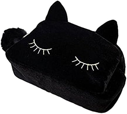 Smartwhiz Cute Sleepy Cat Style Flannelet Clutch Hand Bag Purse for Makeup Cosmetics ToiletryCards Coins Phone Organizer (Black)