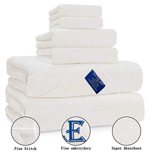 LITTLE JOY Bath Towels Set extra large 100% Cotton shower towels Highly Absorbent Super Soft Bathroom Towels Sets (White, Set of 6)