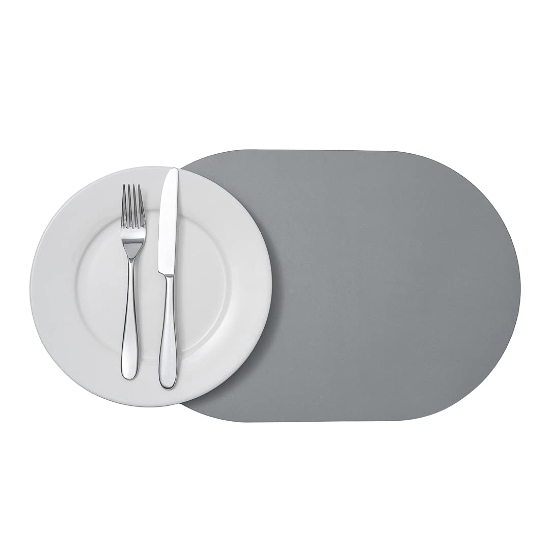 Photo 1 of Restaurantware-16 Inch Table Placemats, 6 Oval Vinyl Placemats - Embossed, Stain-Resistant, Gray Vinyl Placemats For Tables, Leather-Like Feel, Protects Surfaces