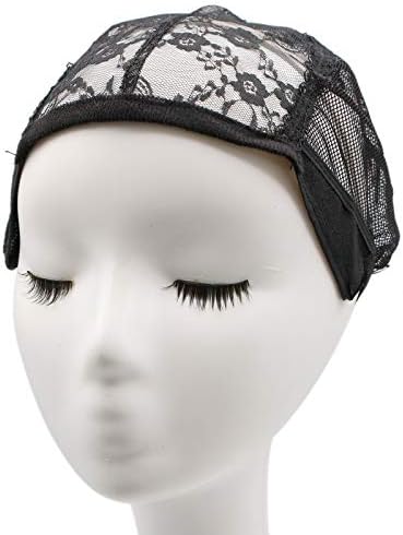 AQUEENLY Lace Wig Cap 2 Pack Mesh Dome Cap with Adjustable Band Hair Accessories for Hair Weaving (Black)