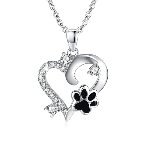 XIXLES Collana da donna in argento sterling 925, con ciondolo a forma di cuore, per gatti, cani, animali e zampe, regalo per donne e ragazze, Argento sterling