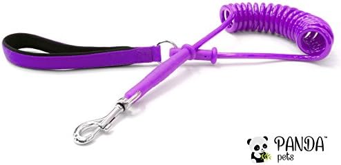 Coiled Dog Leash by Panda Pets - Super Durable - Anti Tangling - Flexible Molded-In Metal - Padded Neoprene Inside (Purple)