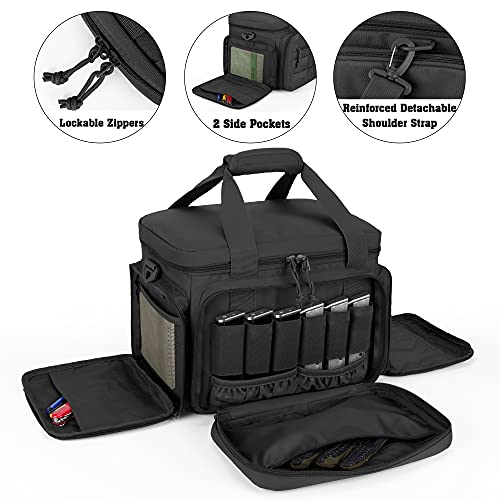 DSLEAF Tactical Gun Range Bag for 4 Handguns, Pistol Shooting Range Bag with 6X Magazine Slots
