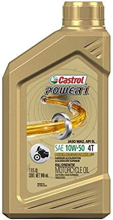 Castrol 06114 Power1 10W-50 aceite sint&eacute;tico para motocicleta de 4 tiempos, paquete de 6 botellas de 1 cuarto