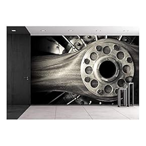 Wooden Aircraft Propeller and Engine Cylinders - Removable Wall Mural | Self-Adhesive Large Wallpaper - 66x96 inches