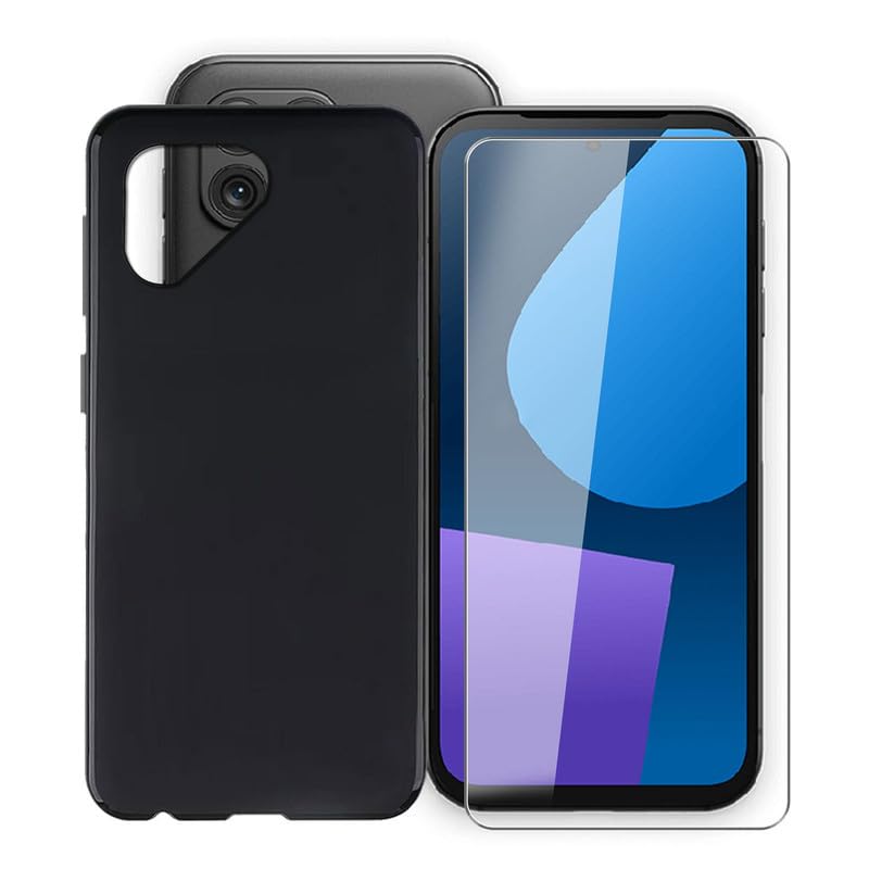 YQINHHME Black Soft TPU Bumper Phone Case for Fairphone 5 (6.46") with 1 X Tempered Glass Screen Protector, Slim Silicone Shockproof Cover for Fairphone 5 - Black