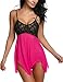 Avidlove Women Sexy Babydoll Lingerie Set Sheer Lace Chemise Sleepwear Fushcia XXL