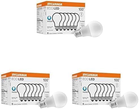 Sylvania ECO LED Light Bulb, A19, 100W Equivalent, Efficient 14.5W, 7 Year, 1450 Lumens, Frosted, 5000K, Daylight - 6 Count (40884) (Pack of 3) Image