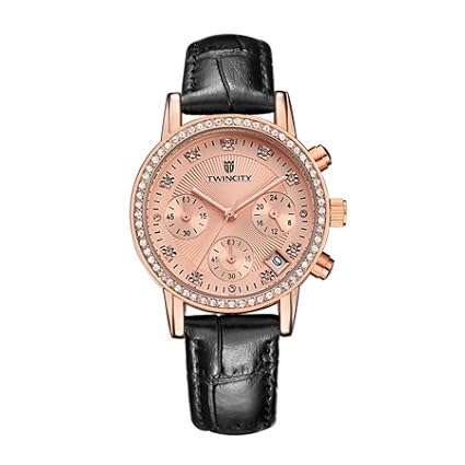 BAJEETA Chronograph Rhinestone Women Watch Ladies Quartz Leather Watch Girl Waterproof Fashion Genuine Six-Pin Red - Black�