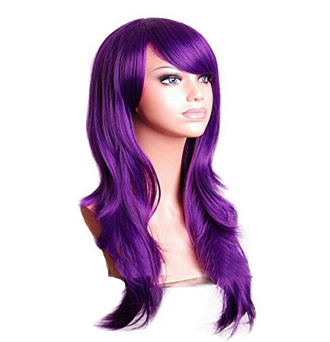 Purple Cosplay Wigs Long Hair Anime Costume Party Wigs 28 Inch Full Head Synthetic Wavy Halloween Wigs for Women