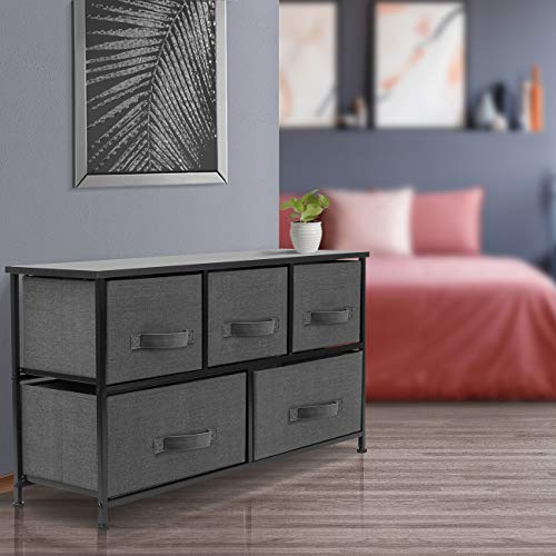 Sorbus-Dresser-with-Drawers-Furniture-Storage-Chest-Tower-Unit-for-Bedroom-Hallway-Closet-Office-Organization-Steel-Frame-Wood-Top-Easy-Pull-Fabric-Bins-5-Drawer-Long-BlackCharcoal