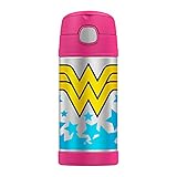 Classic Wonder Woman Logo Thermos Funtainer 12oz Kids Cold Drink Bottle w/Straw