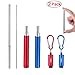 2 Pack Reusable Metal Straws Collapsible Stainless Steel Drinking Straw Travel Portable Telescopic Straw with Case,2 Cleaning Brushes Included Red/Blue