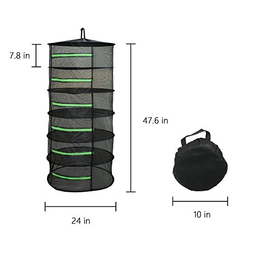 Herb Drying Rack Net Dryer 6 Layer 2ft Black W/Green Zippers Mesh Hydroponics