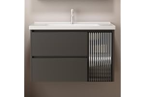 Albriya 32" Bathroom Vanity Wall Mounted, Bathroom Vanity with Ceramic Sink, Modern Bathroom Vanity with 2 Soft-Close Drawers, Chrome Faucet, Pop up Drain, P-Trap (Grey)