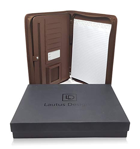 Zippered PU Leather Business Portfolio Padfolio - Professional Light Brown Faux Leather Portfolio Binder & Organizer Folder with 10.5 Inch Tablet Sleeve by Lautus Designs - Thumbnail 5