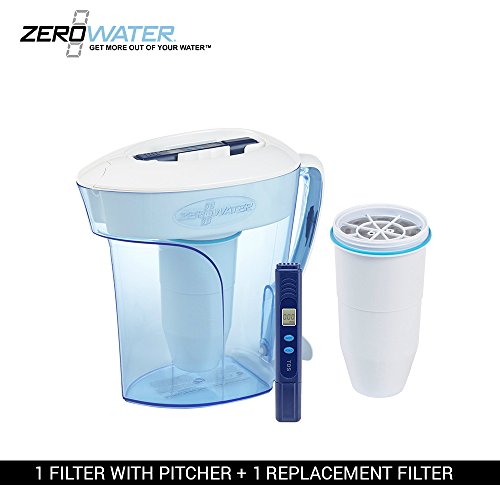 ZeroWater 10-Cup Pitcher with 2 Replacement Filter and Free 