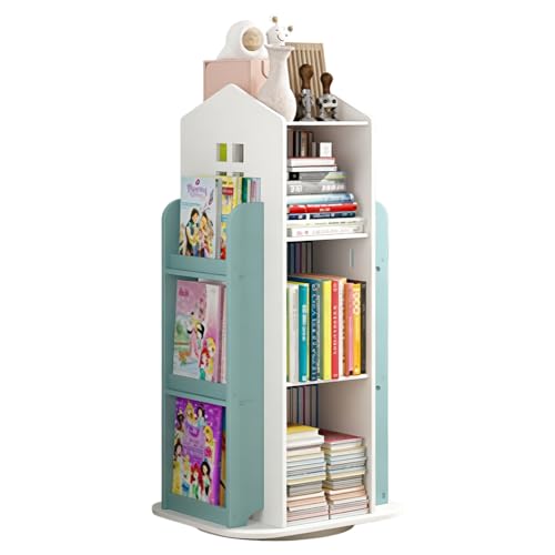 Kids Rotating Bookcase 360° Spin, 3-Tier Interactive Bookshelf for Children's Room, Playroom Corner, Floor Standing Organizer for Toys & Books, Living Room, Study (Green)
