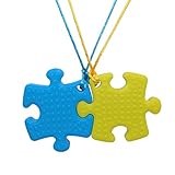 Sensory Oral Motor Aids Chew Necklace for Boys Girls Adults, 2 Pack Silicone Puzzle Chewy Jewelry for Autism ADHD Baby Nursing or Special Needs Kids, Reduce Biting for Heavy Chewer (Blue&Yellow)