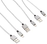 Alster Cable 8 Pin 3'/6'/10' Premium Lightning to USB Cable, Nylon Braided Charging Cable Cord Compatible with iPhone 7/7 Plus/6/6S/6 Plus/6S Plus/5/5S/5C/iPad/iPod and More - White - 3Piece