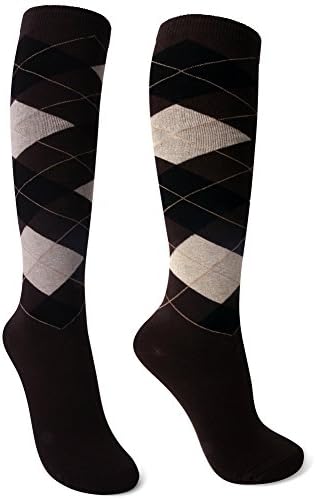 Delisocks Women's ARGYLE Pattern Novelty Design Casual Knee High Socks Brown