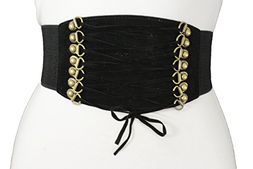 TFJ Women Fashion Elastic Corset Belt High Waist Black Faux Suede Leather XS S M