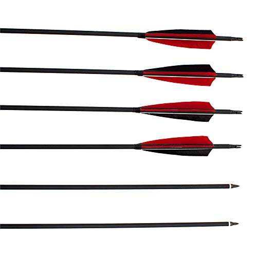 ARCHERY SHARLY 31" Carbon Fiber Arrows Targeting Practice Arrows,5" Black & Red Natural Feather Fletching and Replacement Screw-in Tips for Recurve Traditional Long Bow (6 Pack)
