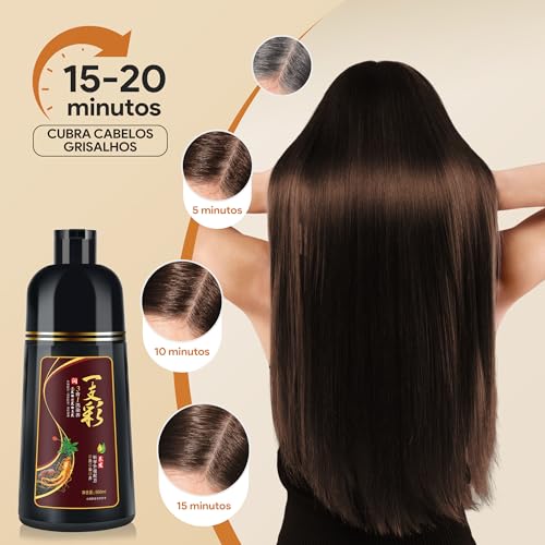 IIIMEIDU Shampoo de Tintura 3 em 1 Marrom escuro Natural 500ml – Cobre Cabelos Brancos Instantaneamente – Fórmula com Extratos Naturais – Para Homens e Mulheres