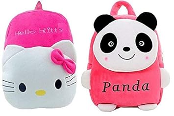 Blue Tree Kids Plush Cartoon Casual Backpack (Panda & Hello Kitty,Multicolor)