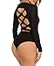 Shawhuwa Womens Sxy Cut Out Back Long Sleeve Bodysuit Clubwear Medium Black