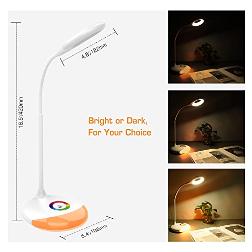 MoKo LED Desk Lamp with Dimmable Color, Portable Reading Table Light with built-in 1800mAh rechargeable battery, Flexible Gooseneck, Touch Control, For Kids Study Home Office -White