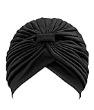 Luxury Divas Radiant Pleated Black Turban Hat Head Cover Sun Cap